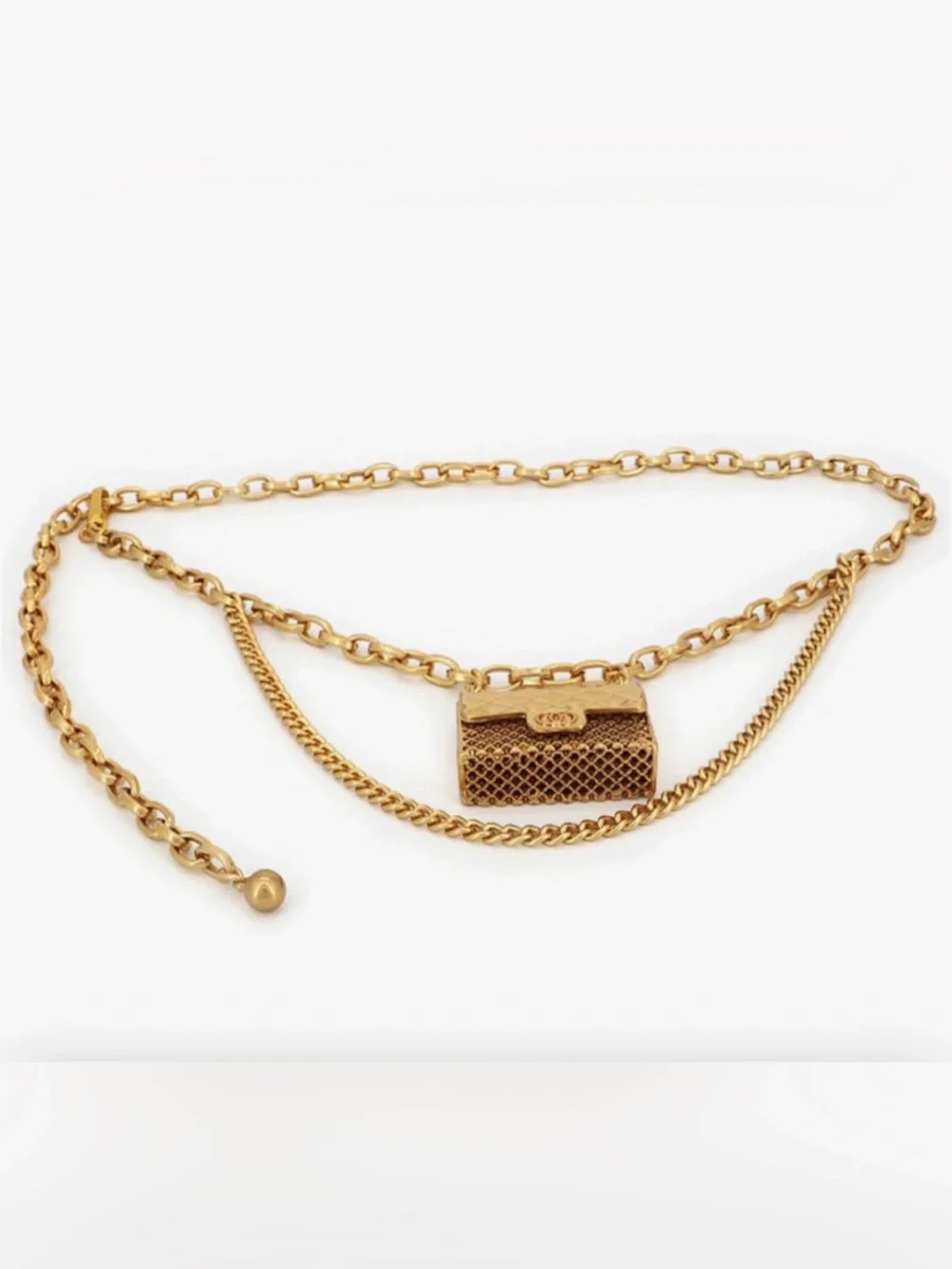 Mini Gold Chain Wait Belt with Quilted Charm Mini Purse Bag
